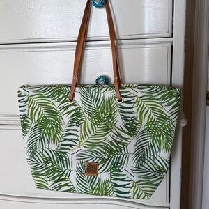 Dooney & Bourke Addison Tote Tropical Frond Green on White Large NWT